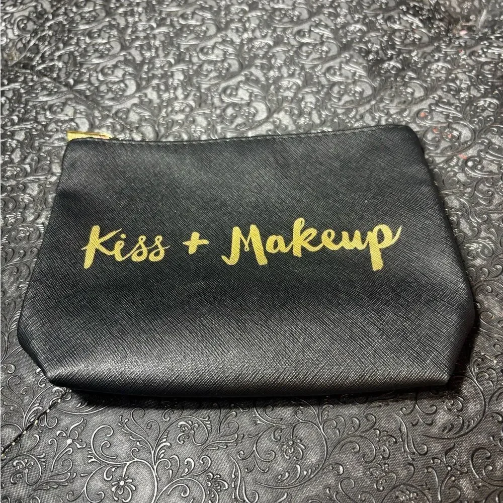 Kiss + Makeup Black Cosmetic Pouch with Gold Script NWOT